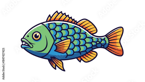 A captivating colorful fish illustration with bright scales and dynamic fins, ideal for children's books and ocean-themed designs offering a