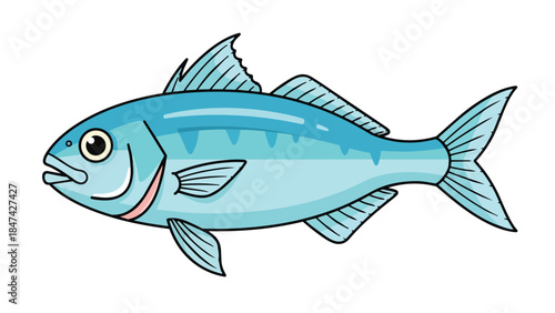 A vibrant aquatic illustration showcasing a delightful blue cartoon fish with distinct fins and tail swimming gracefully in a simplistic, clean
