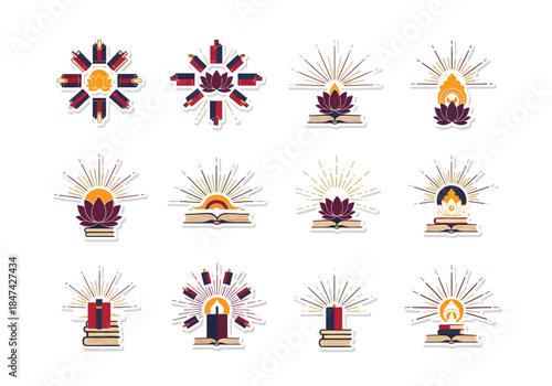 Mystical Enlightenment Book and Candle Vector Icons