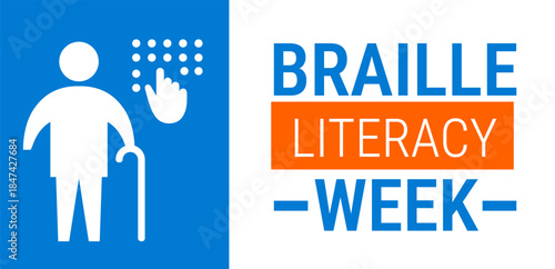 Braille Literacy Week background, banner, card or poster design template is observed every year during January, to raise awareness about the mission. Vector illustration.