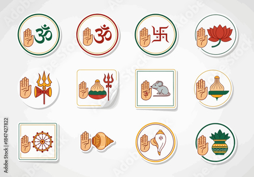 Collection of Hindu Icons and Symbols for Spiritual Design Projects