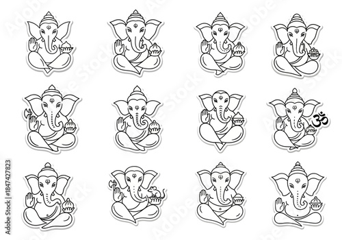 Collection of Ganesha Illustrations in Various Poses