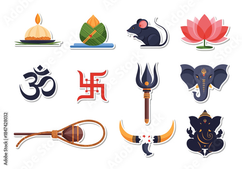 Sacred Hindu Symbols Collection of Icons Representing Deities and Concepts