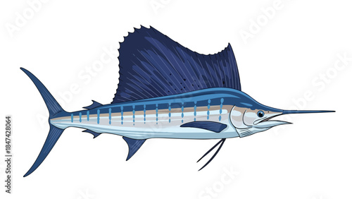Dynamic blue sailfish illustration showcasing aquatic elegance and powerful marine predator
