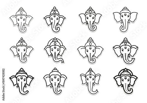 Collection of Ganesha Face Outlines Deities, Traditions and Cultural Iconography
