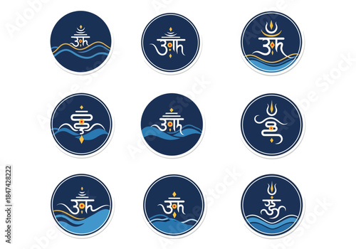 Om Sacred Symbol Variations for Spiritual Wellness and Serenity