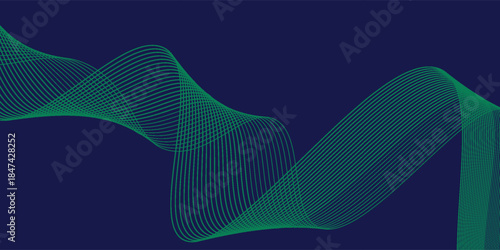 Abstract glowing wave lines on green background. Dynamic wave pattern. Modern flowing wavy lines. Futuristic concept. Suit for banner, poster, cover, brochure, flyer, website
