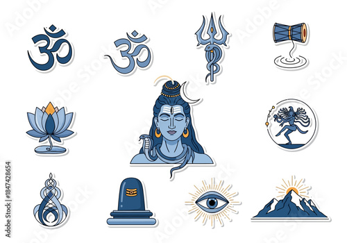Divine Shiva Sticker Set Spiritual Icons and Hindu Symbols