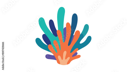 Vibrant stylized marine organism illustration with flowing organic forms and a diverse colorful palette