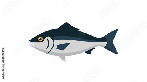 Stylized Aquatic Creature with Dark Dorsal Fins and Bright Yellow Eye Isolated on White Background