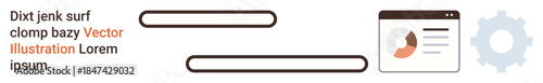 Technology design, app development, web interface, user experience, digital layout, information technology. A text block, search bars and gear icon are displayed. Technology design and app