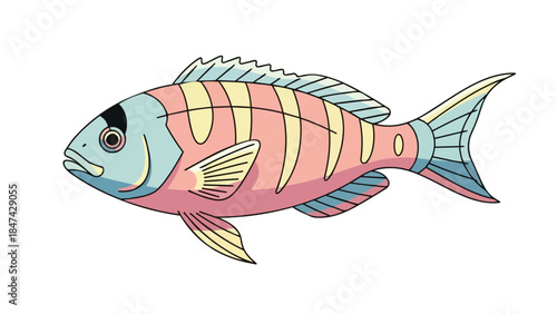 Stylized Cartoon Fish with Pastel Stripes and Distinct Fins Depicting Aquatic Life in a Playful Manner