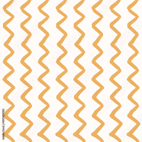 Simple zigzag strokes forming a minimalist stripes pattern in colors of yellow on off white background. Abstract geometric seamless vector pattern. Great for home decor, fabric, wallpaper, gift wrap.