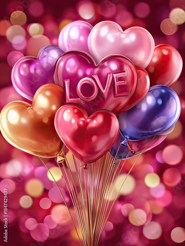 Romantic Heart-Shaped Balloons with Bokeh Background