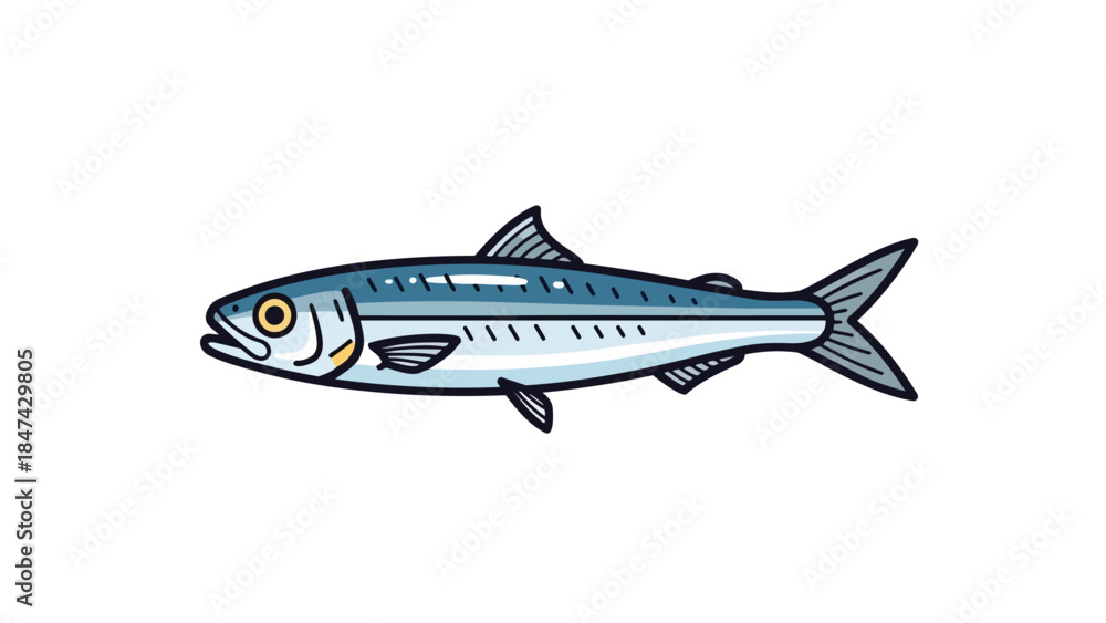Fototapeta premium Whimsical Artistic Illustration of a Silver and Blue Sardine Fish in Profile