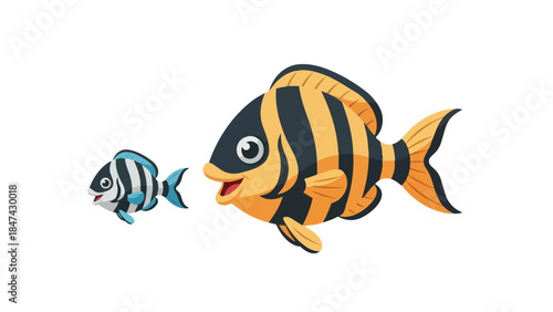 Whimsical cartoon fish pair with contrasting sizes and bold stripes illustration