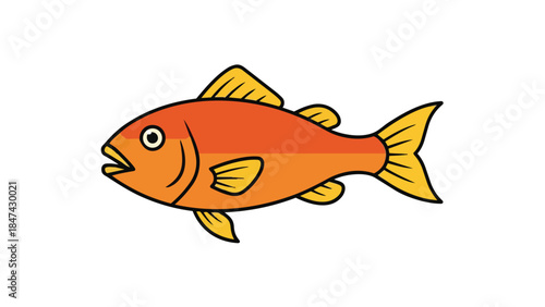 A vibrant, simple illustration of an orange and yellow fish swimming horizontally against a white background, suitable for educational or decorative