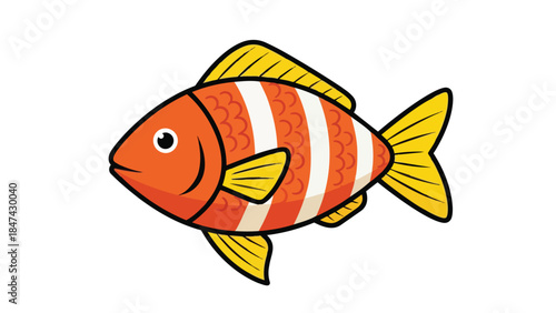 Stylized Vibrant Orange and White Striped Tropical Fish Illustration Isolated on White Background for Aquatic Themes