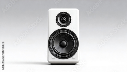 A white two - way active speaker with a tweeter and woofer, suitable for audio playback in home or studio settings.