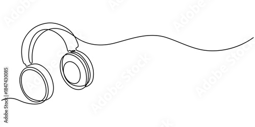 Continuous line drawing of vector illustration headphones for music and sound vector