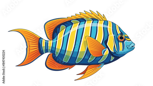 Vibrant And Striking Captivating Tropical Marine Fish Illustration With Bold Blue Yellow And Orange Hues