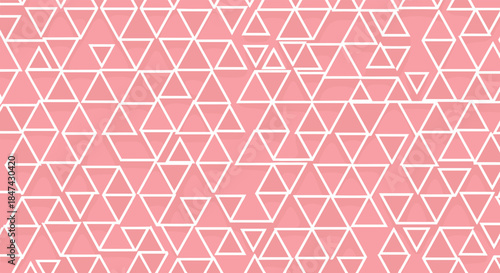 Abstract geometric pattern with dynamic white outlined triangles of various sizes floating on a soft pink background, enhanced by subtle shadows.