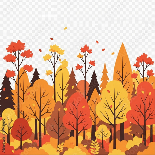 Autumn forest landscape colorful trees with falling leaves flat vector illustration for seasonal design and nature concepts