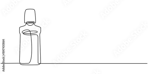 Mouthwash in one continuous line. One line drawing, minimalism. Vector illustration, mouthwash pro vector concept. mouthwash bottle, Dental care products, Dispenser Bottle with Liquid white background
