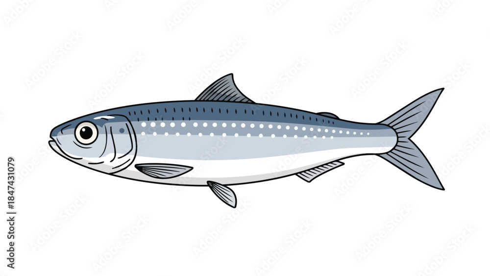 Fototapeta premium Stylized Illustration of a Single Sardine Fish with a Classic Marine Profile and Distinctive Markings