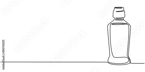 Mouthwash in one continuous line. One line drawing, minimalism. Vector illustration, mouthwash pro vector concept. mouthwash bottle, Dental care products, Dispenser Bottle with Liquid white background