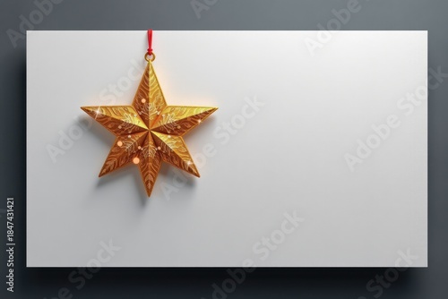 imagine a minimalist christmas card design where a solitary, exquisitely decorated star gleams against a pristine white background, its elegance emphasized by the surrounding empty space, the star.