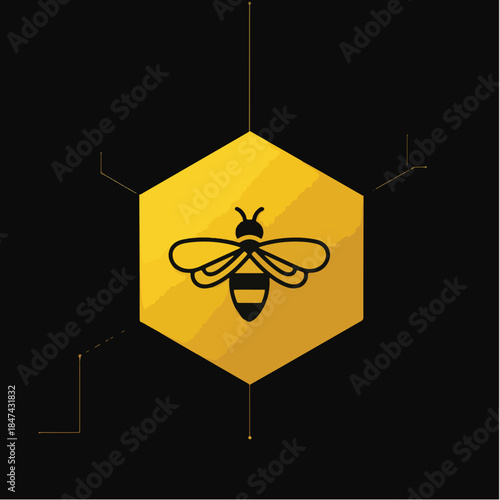 Bee Icon on Honeycomb Symbolizing Nature and Industry.