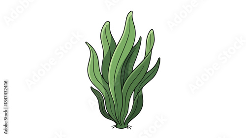Stylized depiction of vibrant green aquatic vegetation with flowing fronds