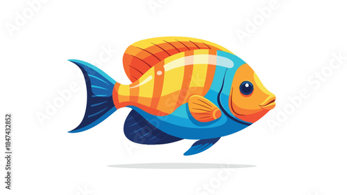 Vibrant Cartoon Tropical Fish Illustration with Bold Stripes and Aquatic Aura