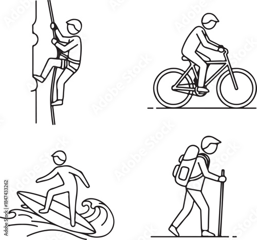 Outdoor Adventure Sports Icons Set With People whisk