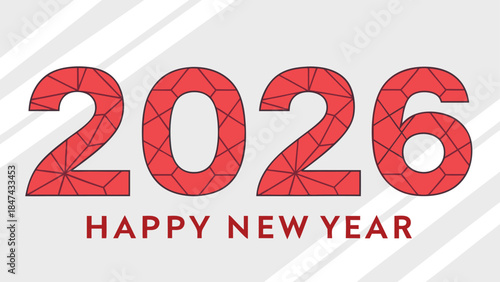 Geometric 2026 New Year design with polygonal numbers and greeting, celebrating the upcoming year with a modern, abstract festive theme for seasonal promotions
