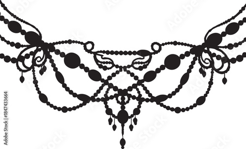 Elegant black lace body jewelry with beads and dangles