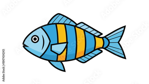 Whimsical Striped Tropical Fish Illustration with Vivid Blue and Yellow Hues