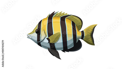 Vibrant underwater reef dweller a striking tropical fish with bold black and yellow stripes swimming gracefully