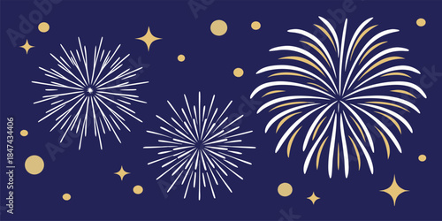 Festive celebration with sparkling fireworks and golden stars against a deep blue night sky, evoking joy and excitement for special occasions and holidays