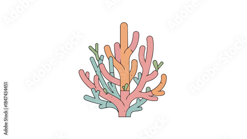 Stylized Abstract Coral Branching Structure in Pastel Tones with Subtle Green Accents