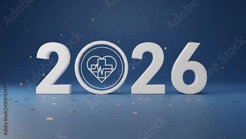  2026 Healthcare and Medical Innovation Concept with Heartbeat Pulse Icon and 3D White Numbers for Wellness Medicine and Public Health Technology Advancements in the Future New Year Season