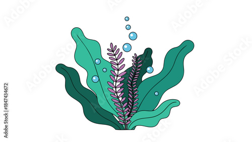 Vibrant aquatic plant composition with rising bubbles and distinct foliage forms