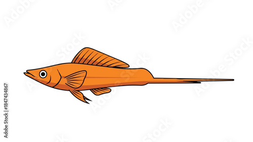 Stylized orange fish illustration with elongated dorsal fin and streamlined body for aquatic themes