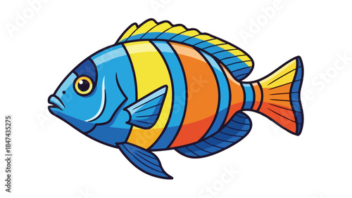 Vibrant Cartoon Fish Illustration with Striking Blue, Orange, and Yellow Color Scheme