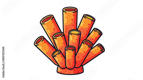 Vibrant Tubular Coral Structure Artistic Illustration with Orange and Red Hues