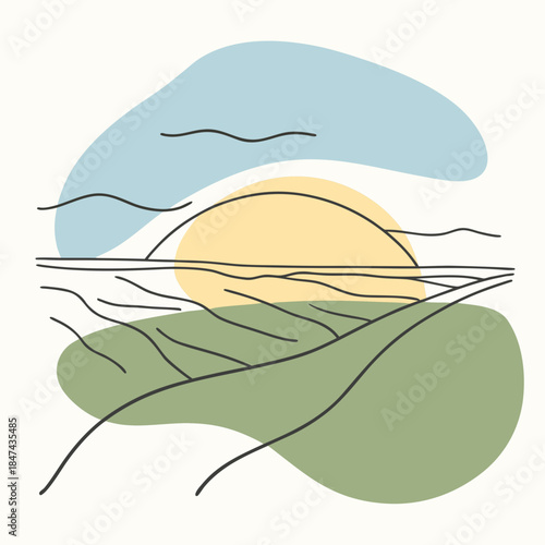 Abstract minimalist landscape with soft blending color blobs