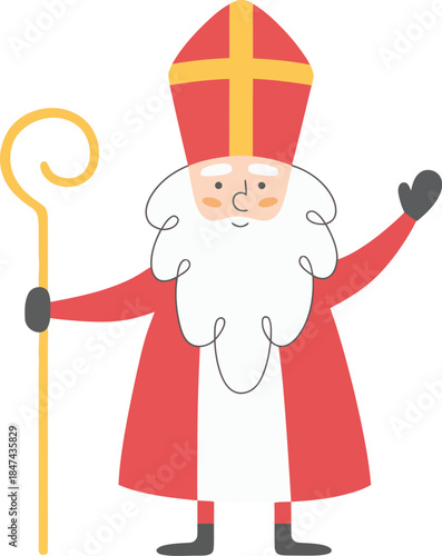 Sinterklaas character illustration with staff waving