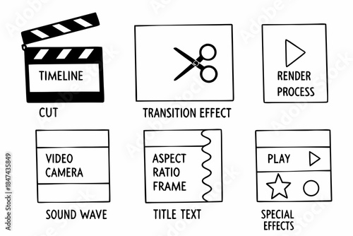 Video editing icons for film production and post production