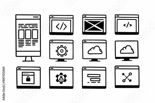 Web development icons for coding and applications